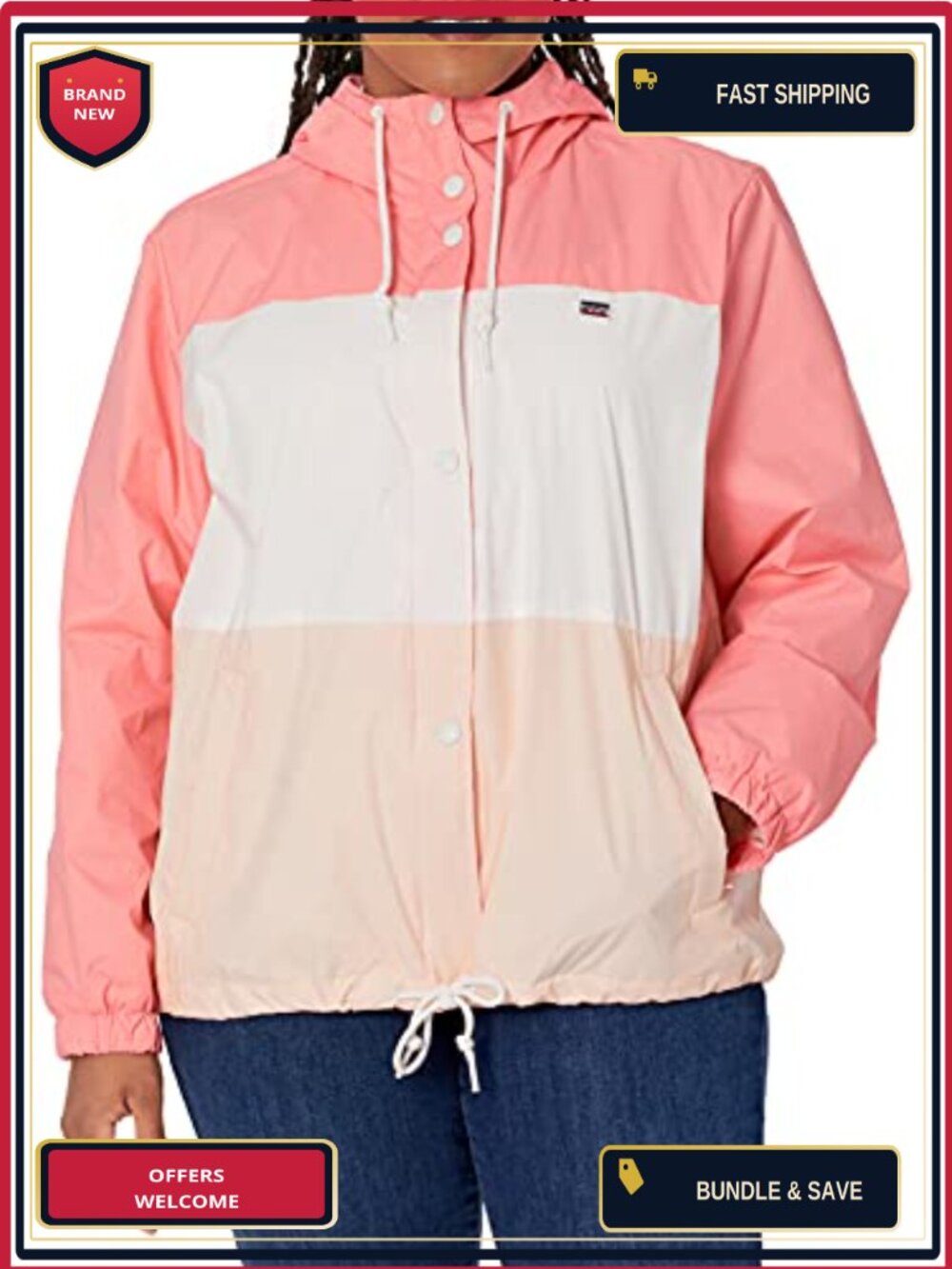 Women's Retro Hooded Rain Windbreaker Jacket Nylon Water Resistant